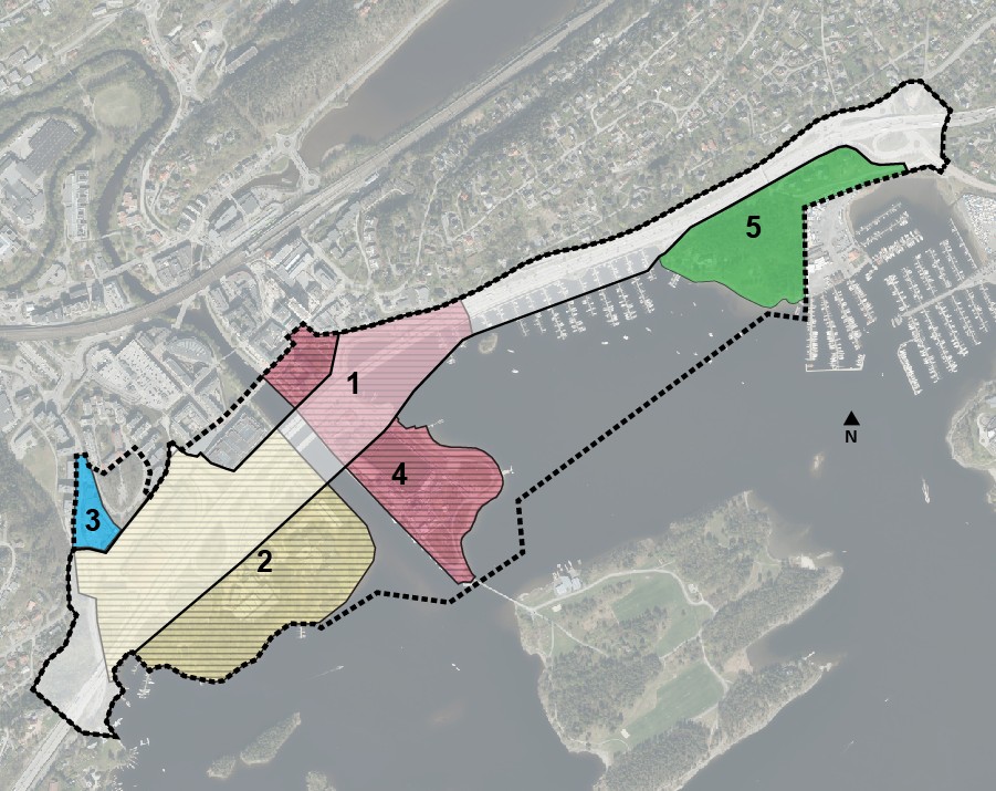 Kart som viser forslag til inndeling i etterfølgende reguleringsplaner